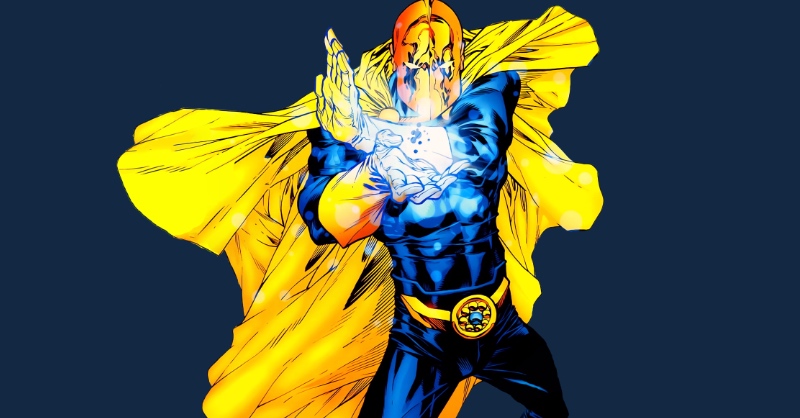 blue and yellow superhero