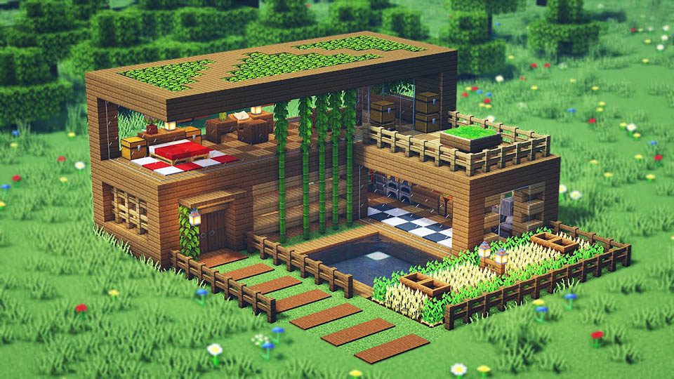 Luxury Wooden House in Minecraft