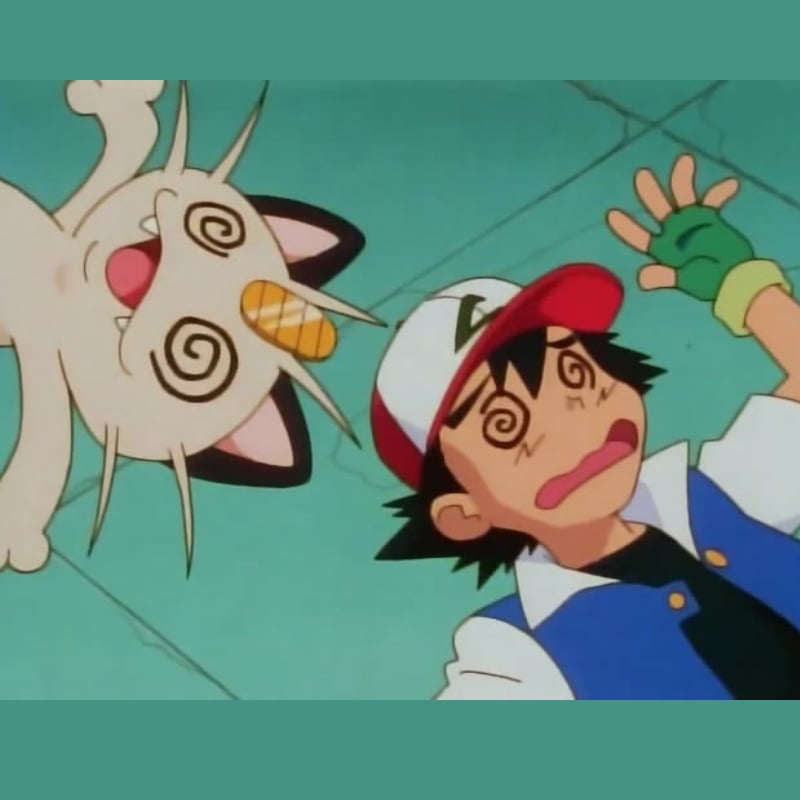 meowth and ash confused anime face