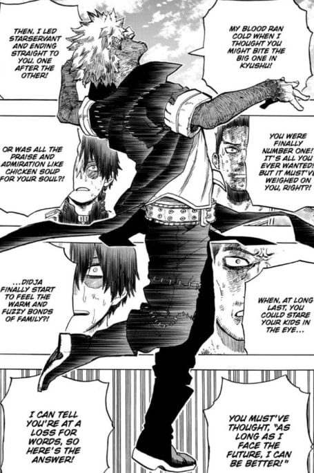 The heroes vs villainous Shigaraki mha manga panel