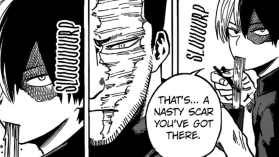That's a nasty scar you've got there mha manga panel